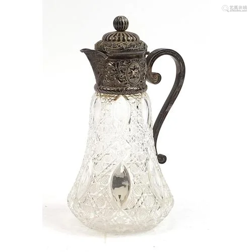 Drew & Son, Victorian silver mounted cut glass claret ju...