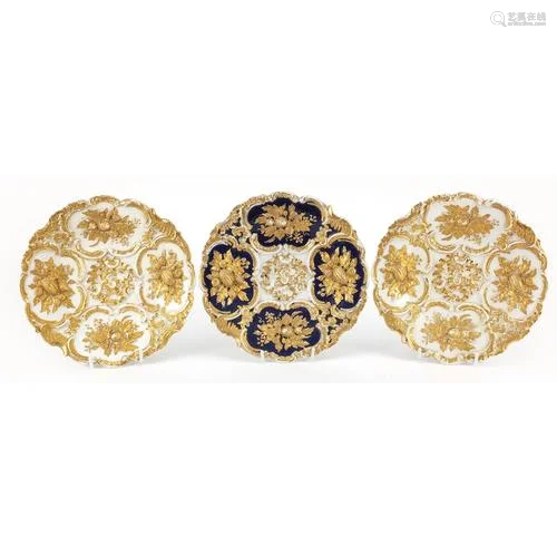 Meissen, three German porcelain plates gilded and decorated ...