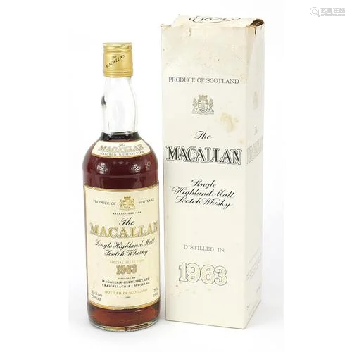 Bottle of Macallan 1963 Special Edition whiskey with box