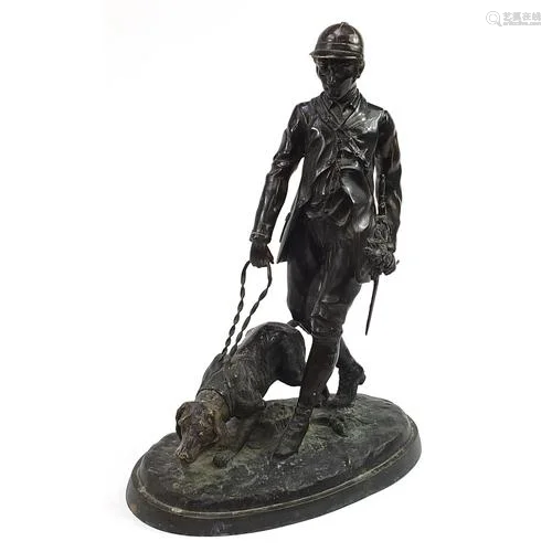 Large patinated bronze study of a huntsman and hound, 61.5cm...
