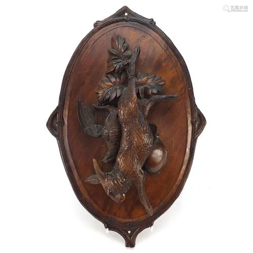 19th century German Black Forest hunting trophy plaque carve...