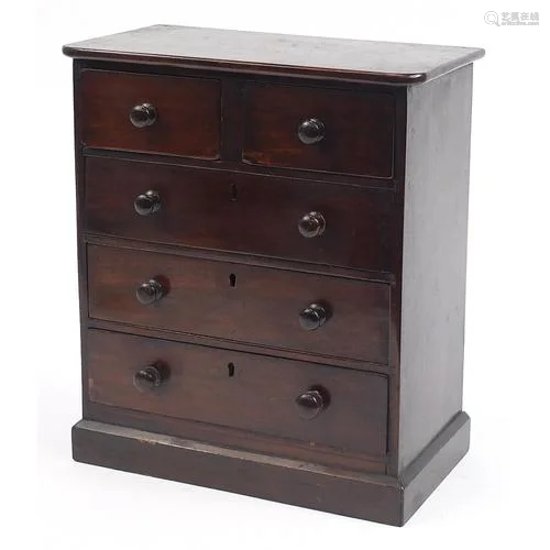 Victorian mahogany apprentice five drawer chest, 36.5cm H x ...
