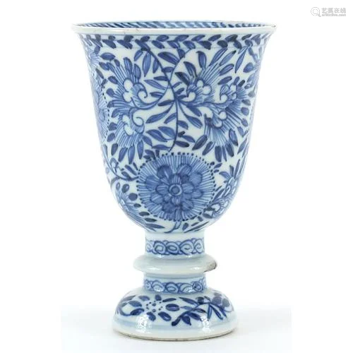 Chinese blue and white porcelain stem cup hand painted with ...