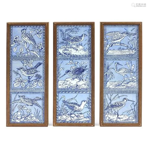 Minton & Hollins, set of nine aesthetic tiles decorated ...