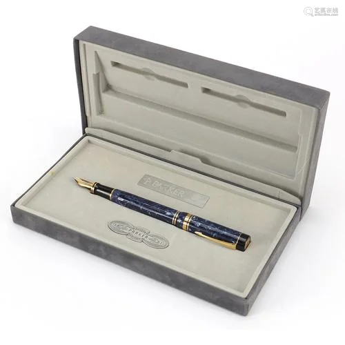 Parker Centennial blue marbleised fountain pen with 18k gold...