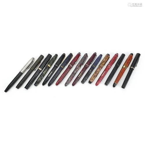 Fifteen vintage and later fountain pens including Sheaffer, ...