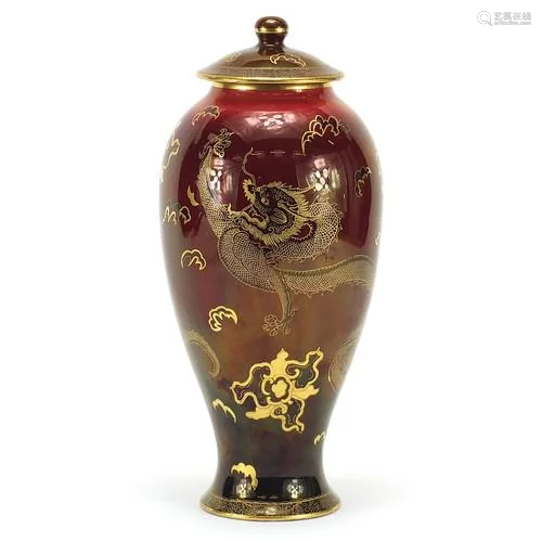 Carlton Ware baluster vase and cover gilded in the dragon an...