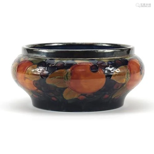 William Moorcroft pottery bowl with silver plated rim hand p...