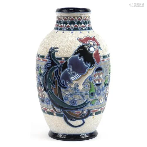 Amphora, large Czechoslovakian Art Nouveau vase hand painted...