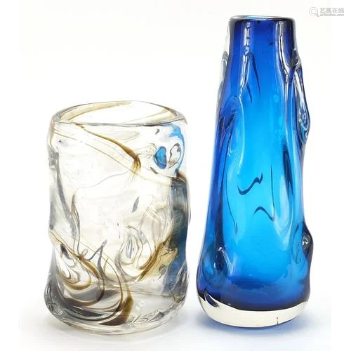 Two Whitefriars knobbly glass vases, the largest 24.5cm high