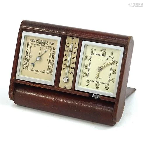 Jaeger LeCoultre leather and chrome weather station retailed...