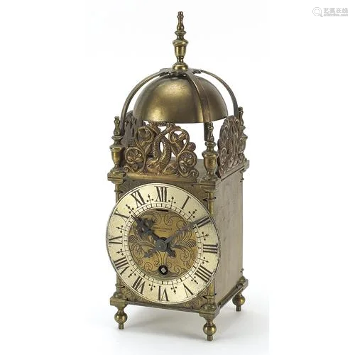 18th century style brass lantern clock with silvered chapter...