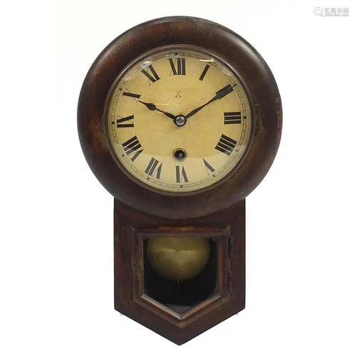 Hardwood drop dial wall clock with Roman numerals, 30.5cm hi...