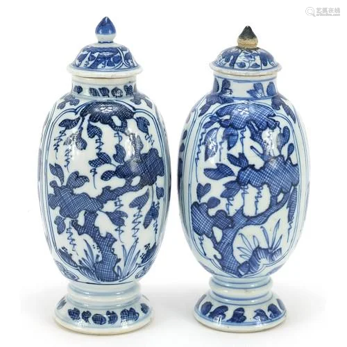 Matched pair of Chinese blue and white porcelain vases and c...