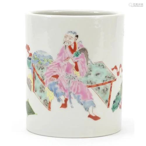 Chinese porcelain cylindrical brush pot hand painted in the ...