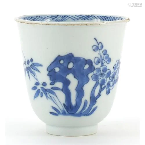 Chinese blue and white porcelain tea bowl hand painted with ...