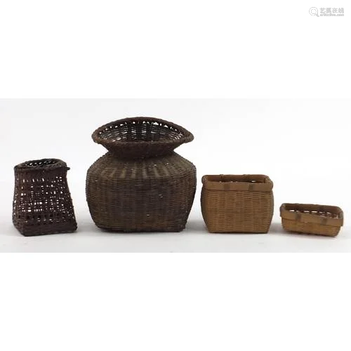 Four 19th century Japanese Ikebana type baskets, the largest...