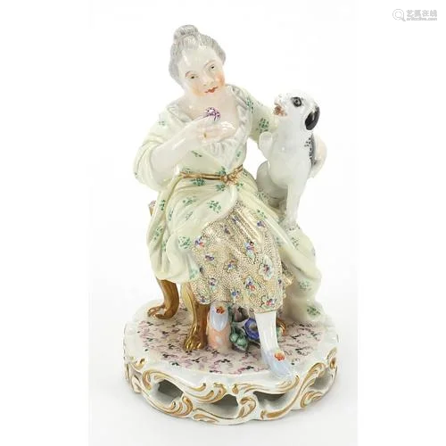 Meissen, German porcelain figure of a female with dog, 14cm ...