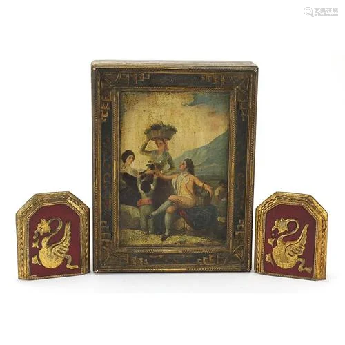 19th century style Spanish giltwood box decorated with figur...