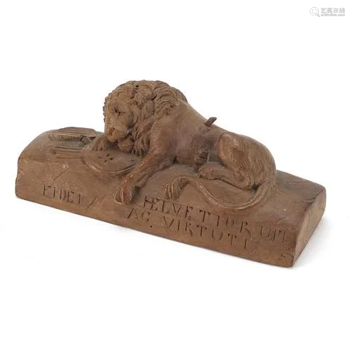 19th century continental memorial wood carving of the Lion o...