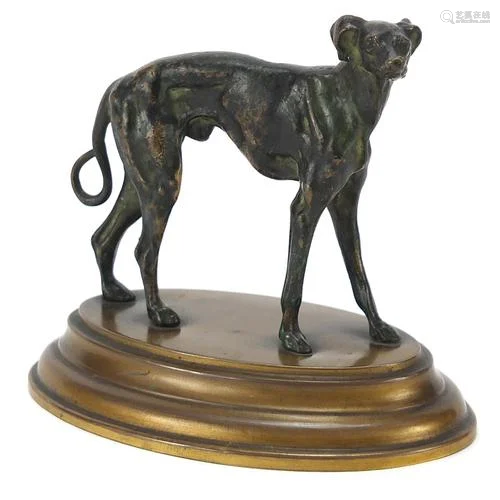 19th century patinated bronze study of a greyhound raised on...