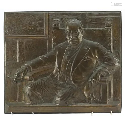 Large patinated bronze plaque embossed with Winston Churchil...