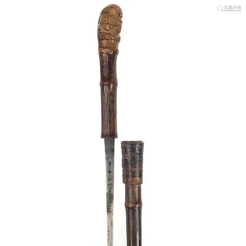 Chinese bamboo sword stick with steel blade, 88cm in length