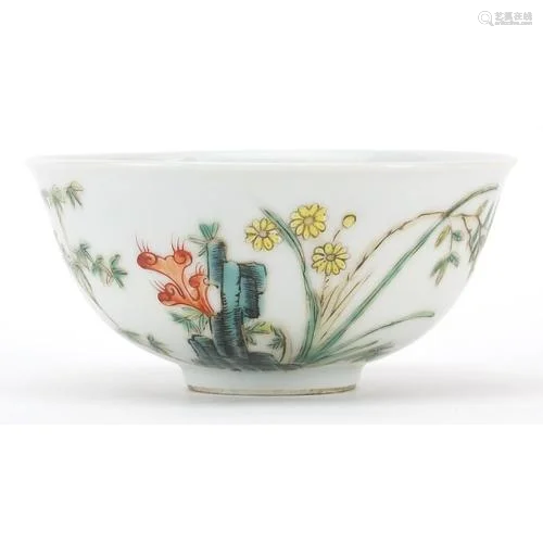 Chinese porcelain bowl hand painted in the famille rose pale...