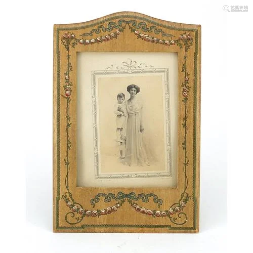 Sheraton Revival easel photo frame decorated with flowers, h...