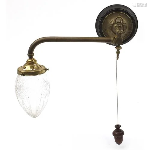 Art Nouveau brass wall light with cut glass shade and mahoga...