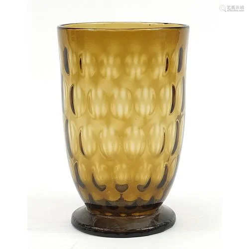 Large Thomas Webb amber coloured glass vase, 31.5cm high