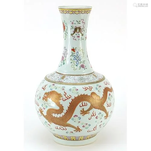 Large Chinese porcelain vase hand painted in the famille ros...