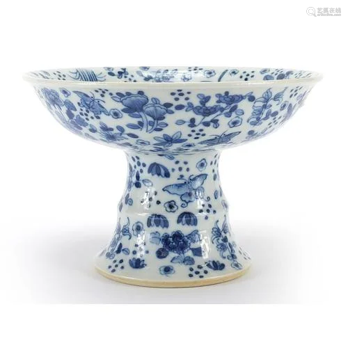 Chinese blue and white porcelain stem dish hand painted with...