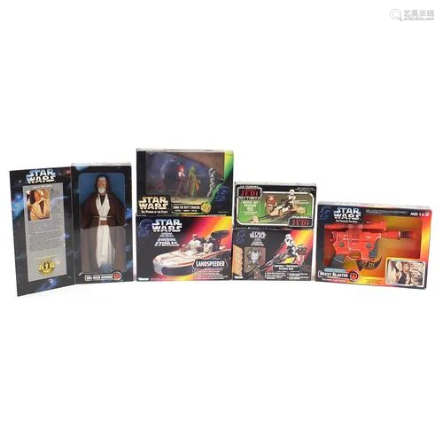Vintage and later Star Wars action sets with boxes including...
