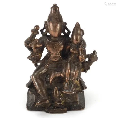 Antique Indian patinated bronze deities, 9.5cm high