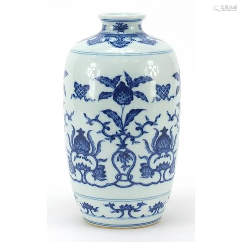 Chinese blue and white porcelain vase hand painted with flow...