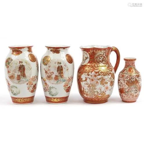 Japanese Kutani including a pair of vases and a handled jug ...