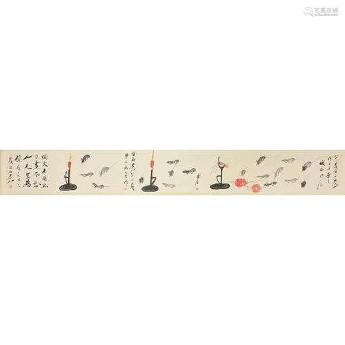 Follower of Qi Baishi, Mice, Chinese ink wall hanging scroll...