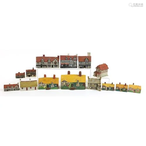 Collection of porcelain model cottages including Willow and ...