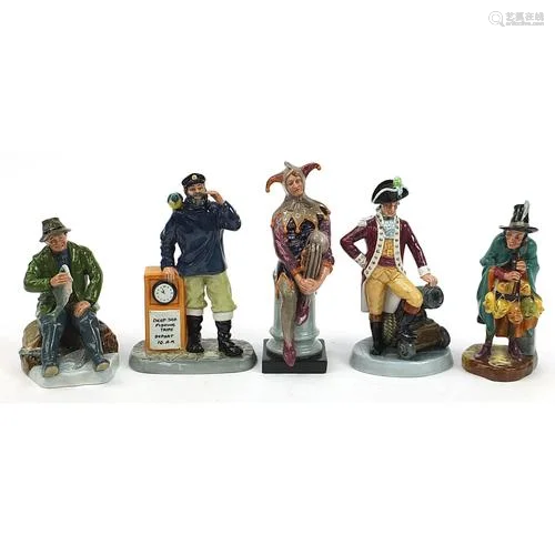 Five Royal Doulton figures including The Jester HN2016 and O...