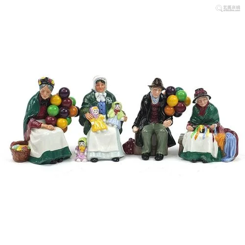 Four Royal Doulton figures including The Rag Doll Seller HN2...