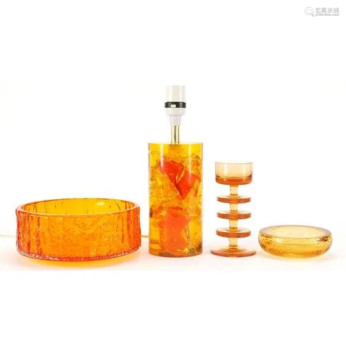 Vintage Lucite table lamp and orange art glass including Ste...