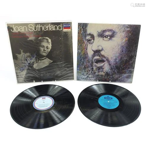 Two signed vinyl LP covers comprising Luciano Pavarotti and ...