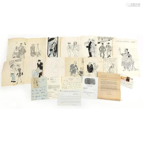 Collection of Osbert Lancaster original ink cartoons, jacket...