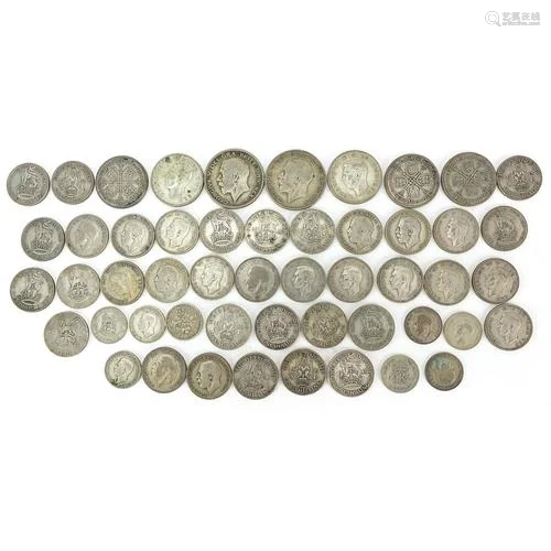 Collection of British pre 1947 coins, predominantly shilling...