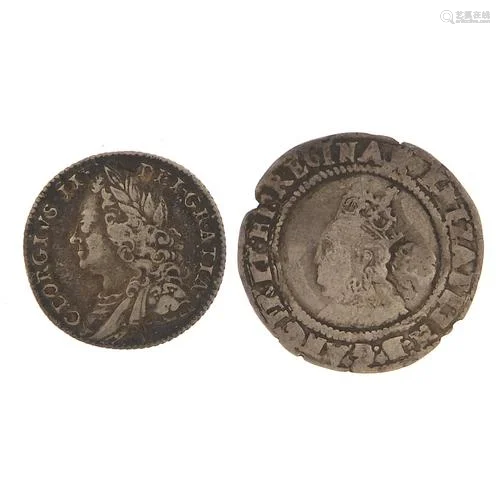 Two antique British silver sixpences comprising Elizabeth I ...