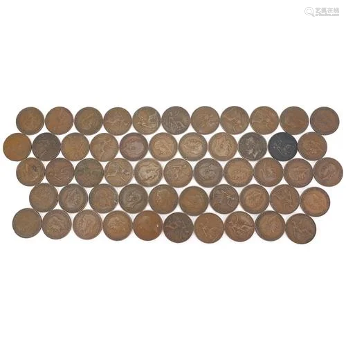 Quantity of George V and George II pennies, various dates, 4...