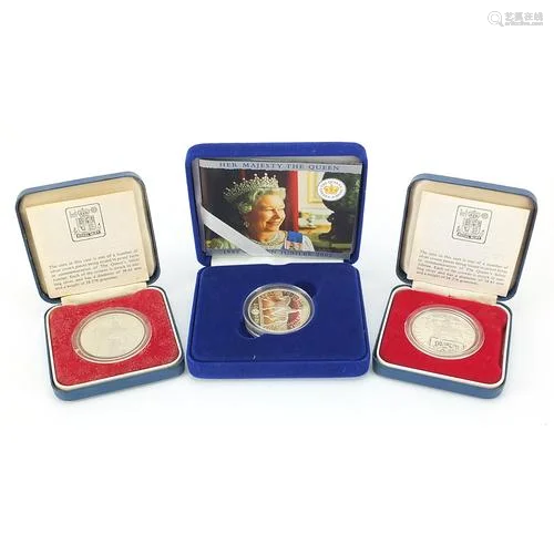 Modern silver proof coins comprising two commemorative crown...