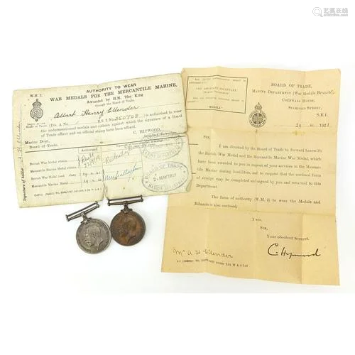 British military World War I Mercantile Marine medal and 191...