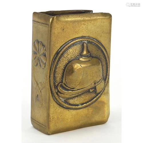 Military interest brass matchbox case decorated in relief wi...